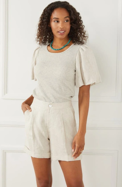 Karen Kane Pleated High Waist Linen Shorts In Oatmeal