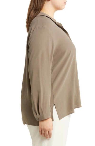 Shop Eileen Fisher Classic Collar Easy Silk Button-up Shirt In Cobblestone