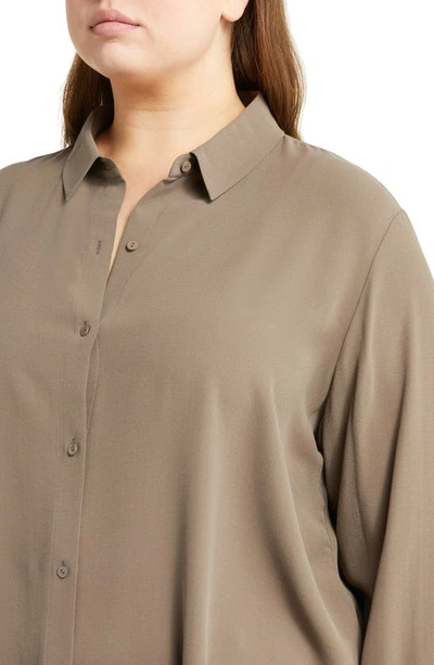 Shop Eileen Fisher Classic Collar Easy Silk Button-up Shirt In Cobblestone
