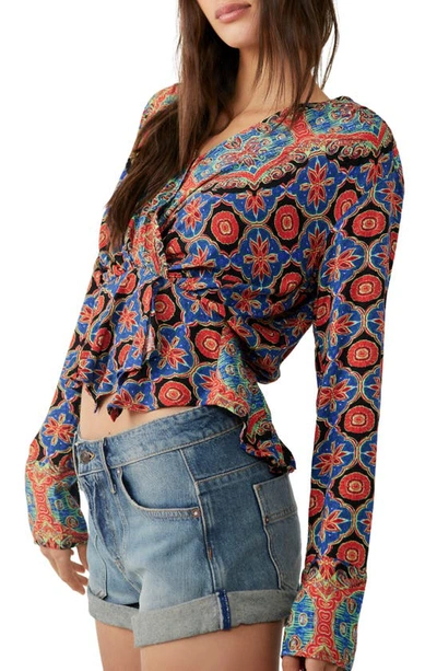 Shop Free People Falling For You Floral Print Peplum Top In Blue Combo