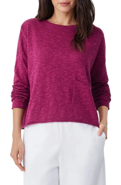 Shop Eileen Fisher Organic Cotton & Linen Slub Pocket Knit Top In Raspberry