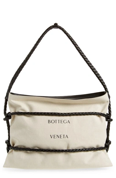 Shop Bottega Veneta Quadronna Canvas & Leather Tote In Natural/ Black-silver