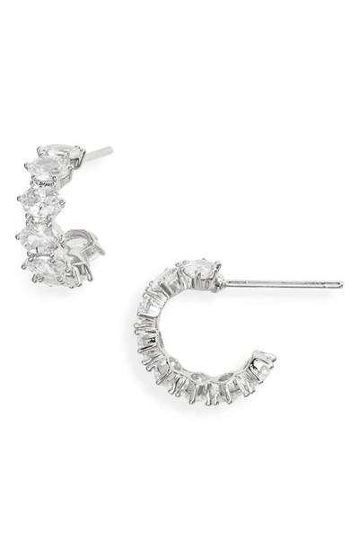 Kendra Scott Cailin Cubic Zirconia Huggie Hoop Earrings In Rhodium Metal White