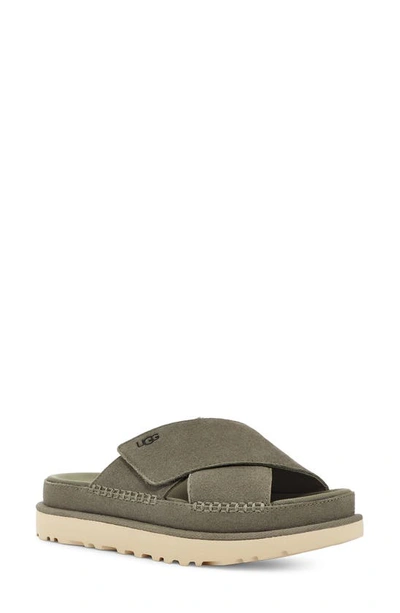 Shop Ugg Goldenstar Crossover Slide Sandal In Moss Green