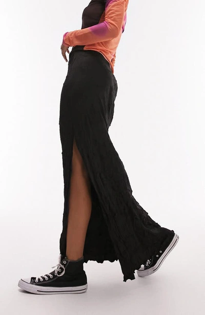 Shop Topshop Crushed Satin Maxi Skirt In Black