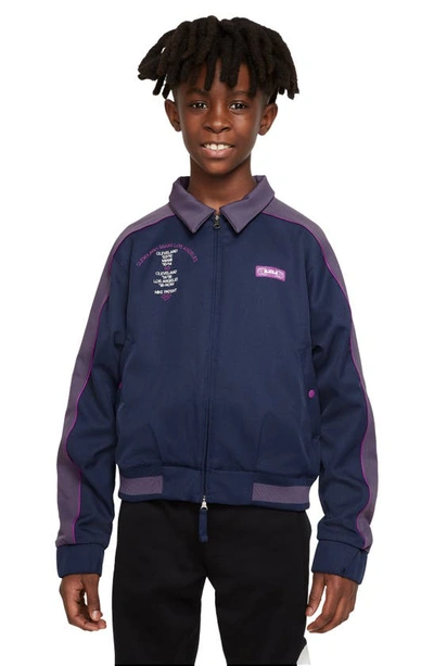 Shop Nike Kids' Lebron James Dri-fit Oversize Track Jacket In Midnight Navy/ Purple