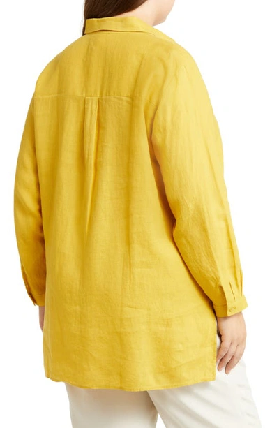 Shop Eileen Fisher Classic Collar Easy Linen Button-up Shirt In Lemondrop
