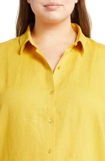 Shop Eileen Fisher Classic Collar Easy Linen Button-up Shirt In Lemondrop