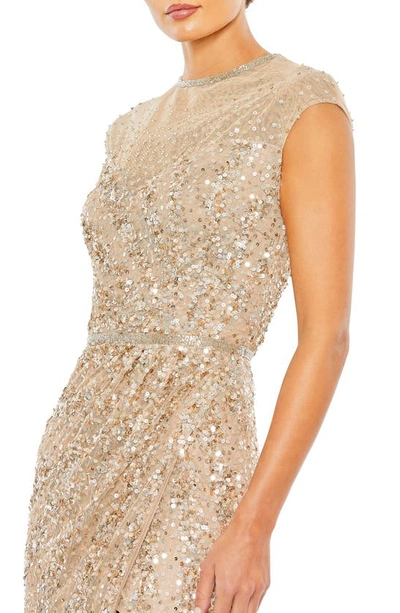 Shop Mac Duggal Illusion Neck Sequin Gown In Nude
