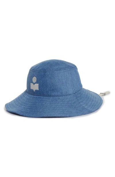 Shop Isabel Marant Delya Embroidered Logo Denim Bucket Hat In Light Blue