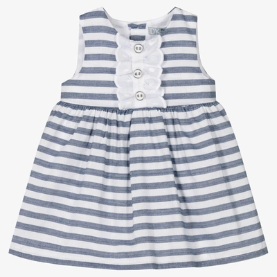 Shop Dr Kid Girls Blue & White Striped Cotton Dress