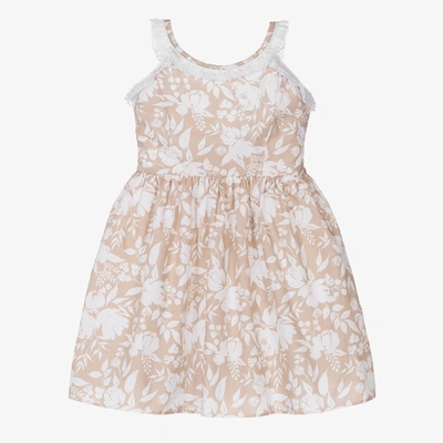 Shop Dr Kid Girls Beige & White Floral Print Dress