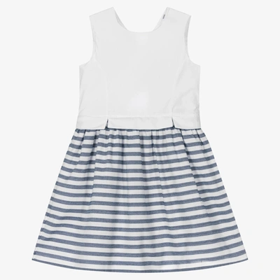 Shop Dr Kid Girls Blue & White Striped Bow Dress