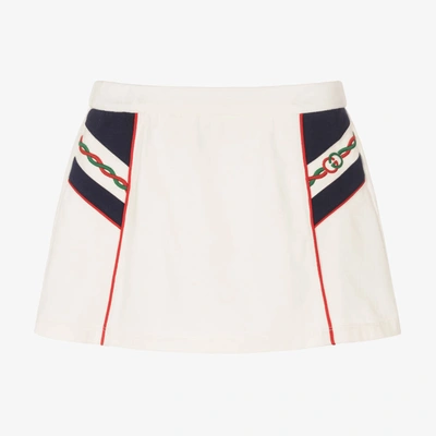 Shop Gucci Girls Ivory Interlocking G Torchon Skirt