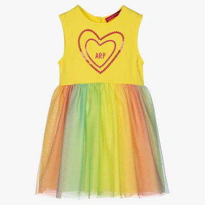 Shop Agatha Ruiz De La Prada Girls Yellow Cotton Rainbow Dress