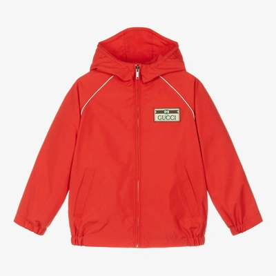 Shop Gucci Boys Red Web Windbreaker Jacket