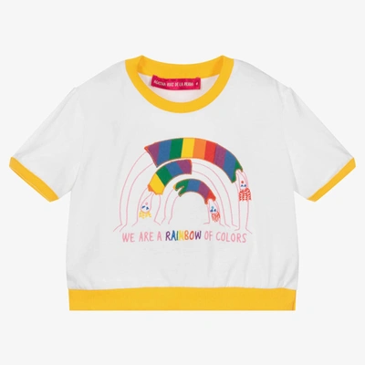 Shop Agatha Ruiz De La Prada Girls White Cotton Rainbow T-shirt