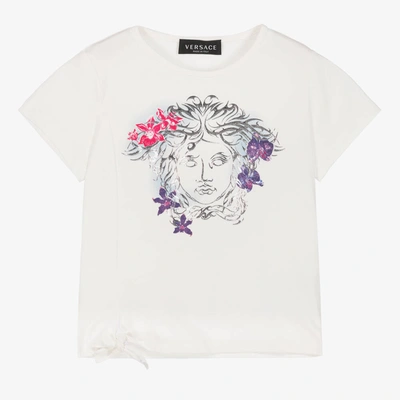 Shop Versace Girls White Cotton Medusa T-shirt