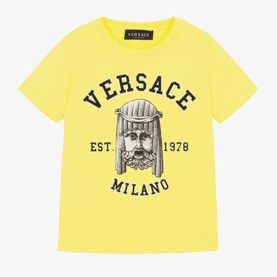 Shop Versace Boys Yellow Cotton Logo T-shirt