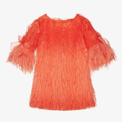 Shop Mama Luma Girls Orange Feathery Organza Dress