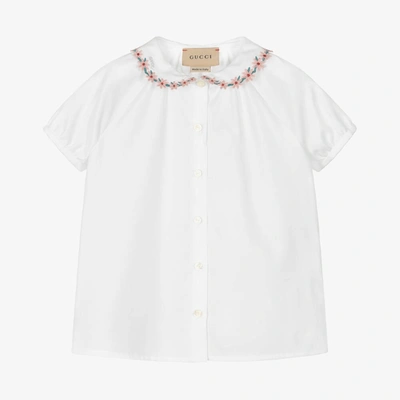 Shop Gucci Baby Girls White Cotton Embroidered Blouse