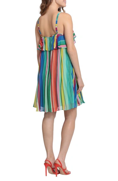 Shop Donna Morgan Stripe Pleated Shift Dress In Cream/ Aqua Green