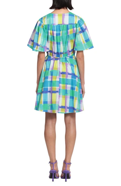 Shop Donna Morgan Plaid Flutter Sleeve Fit & Flare Dress In Happy Green/ Mint Leaf