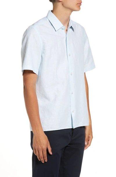Shop Hugo Boss Lukka Floral Short Sleeve Cotton Button-up Shirt In Light/ Pastel Blue