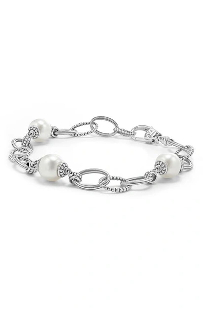 Shop Lagos Luna Freshwater Pearl Station Bracelet In Silver