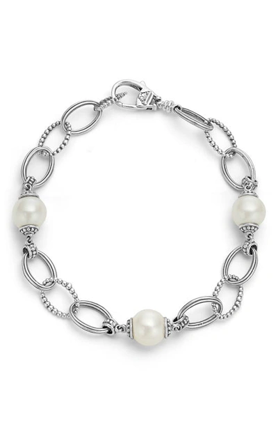 Shop Lagos Luna Freshwater Pearl Station Bracelet In Silver