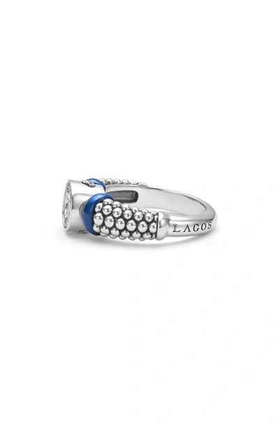 Shop Lagos Blue Caviar Ceramic Diamond Ring In Marine