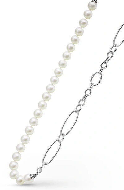 Shop Lagos Luna Split Freshwater Pearl Chain Necklace In Gold
