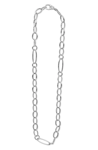 Shop Lagos Signature Caviar Link Necklace In Silver