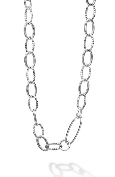 Shop Lagos Signature Caviar Link Necklace In Silver