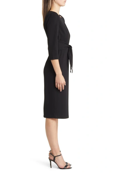 Shop Adrianna Papell Tie Waist Crepe Sheath Dress In Black