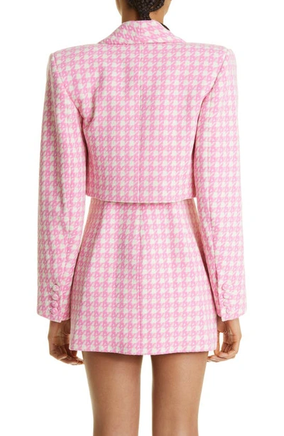 Shop Area Crop Deco Crystal Bow Houndstooth Check Wool Blend Blazer In Pink Multi