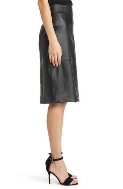 Shop Hugo Boss Setora Leather Midi Skirt In Black