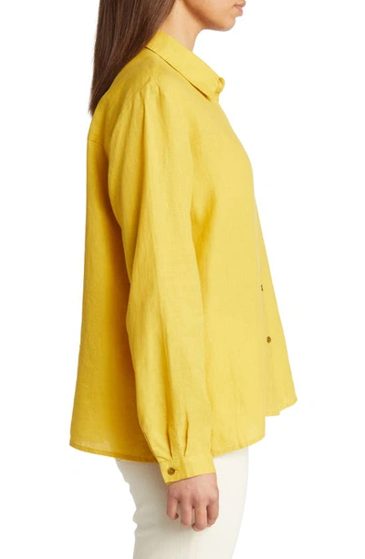 Shop Eileen Fisher Classic Collar Easy Linen Button-up Shirt In Lemon Drop