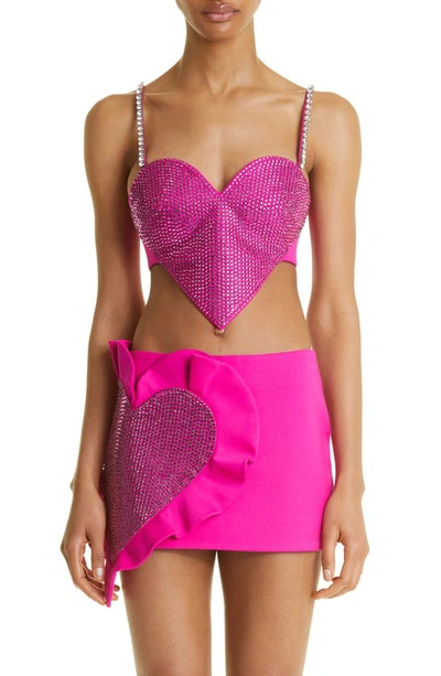 Shop Area Crystal Trim Heart Stretch Wool Crop Top In Fuchsia