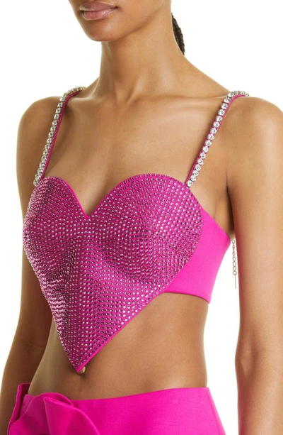 Shop Area Crystal Trim Heart Stretch Wool Crop Top In Fuchsia