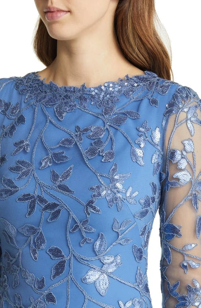 Shop Tadashi Shoji Sequin Lace Long Sleeve Crepe Gown In Cadet Blue