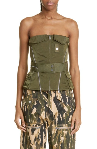 Shop Dion Lee Aviator Strapless Corset Top In Military Green