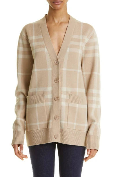 Shop Burberry Willah Check Wool & Cashmere Cardigan In Soft Fawn