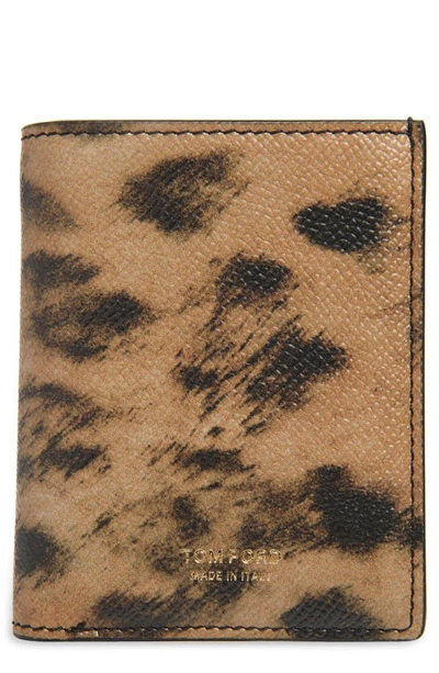 Shop Tom Ford Leopard Print Leather Card Case In Sand/ Black