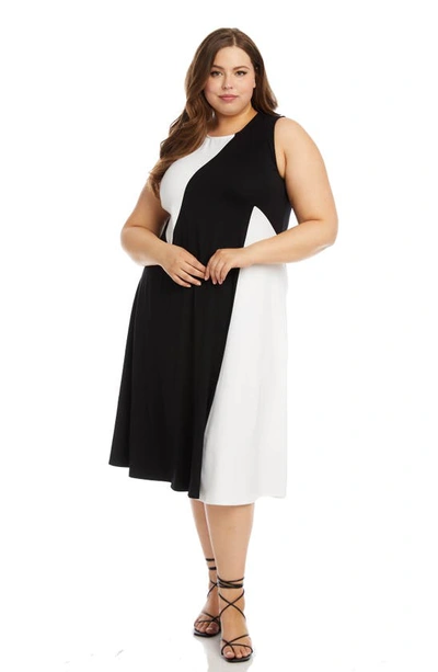 Shop Karen Kane Sleeveless Colorblock Midi Dress In Black With White