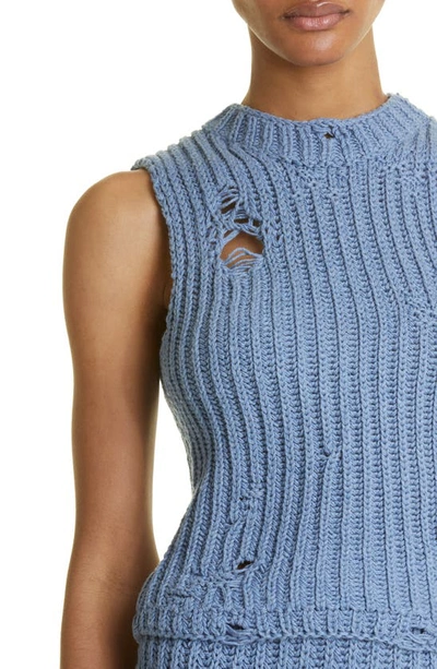 Shop Jw Anderson Distressed Crop Sweater Vest In Denim Melange