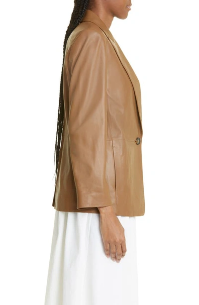 Shop Vince Straight Fit Leather Blazer In Amber Wave