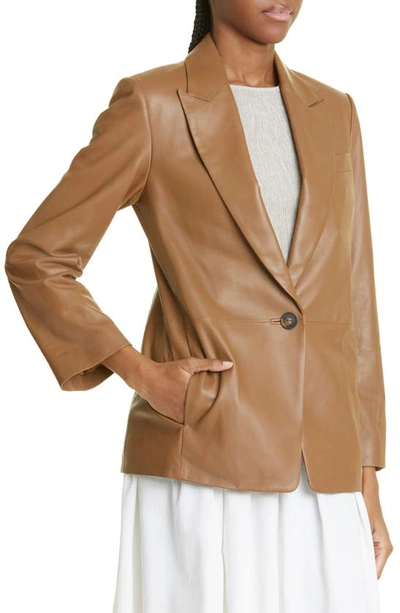 Shop Vince Straight Fit Leather Blazer In Amber Wave