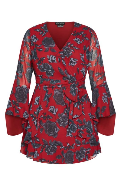 Shop City Chic Ariarne Floral Long Sleeve Dress In Red Rose