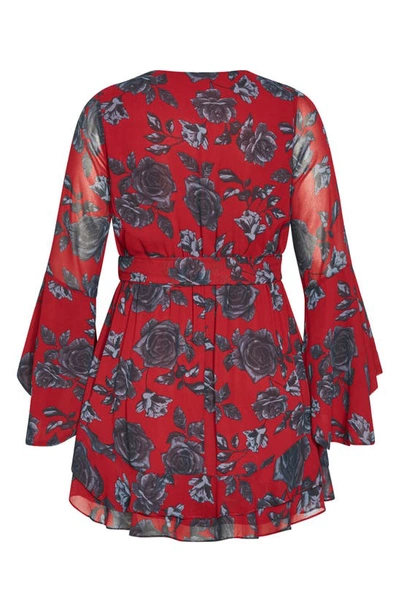 Shop City Chic Ariarne Floral Long Sleeve Dress In Red Rose